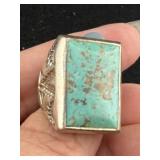 Marked Rectangular Stone Turquoise Ring size 8
