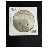 1922 D Peace Silver Dollar Coin