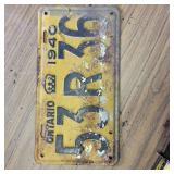 ONTARIO LICENSE PLATE  1940