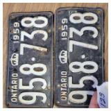 2 - ONTARIO LICENSE PLATE  1959