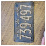 ONTARIO LICENSE PLATE  1955