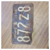 ONTARIO LICENSE PLATE  1948