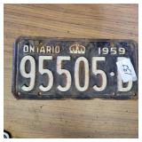 ONTARIO LICENSE PLATE  1959