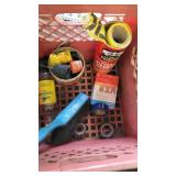 red milk crate w/contents