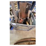grey milk crate, trowels,etc