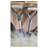 2 flat mouth shovels