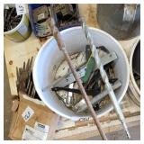 PAIL W/ 2 CONCERT DRILL BITS & MISC HARDWARE