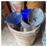 PAIL OF FUNNELS ETC