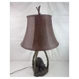 Large Heavy Rustic Style Black Bear Lamp w/ Faux