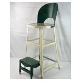 Vintage Green&White Metal Step Stool w/ Foldable