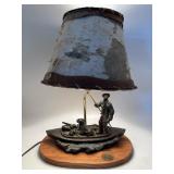 Ducks Unlimited Lamp w/ Bronze Man & Dog in Boat