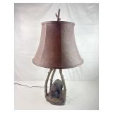 Large Heavy Rustic Style Black Bear Lamp w/ Fa