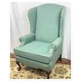 Wingback Chair W/Green Jacquard Scallop Pattern
