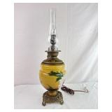 Hand-Painted Electric Parlor Lamp w/ Brass Base
