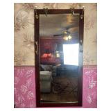Wood Framed Mirror w/ Gold/Brass Coat Hooks