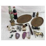 MISC: Brass Trays, Coca-Cola Bottles, Stone Owl,
