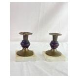 Pair of Brass Candle Stick Holders W/Marble Base