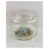 Glass Bowl W/Vintage Marbles