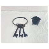 Decorative Set of Skeleton Keys & Cast Iron Kettle