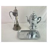 Coffee Carafe W/Warming Stand, Teapot, & Tray