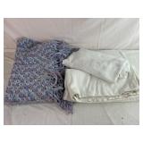 Pink, Purple, & Blue Crocheted Blanket & Pair of