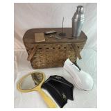 Basket w/ Enamelware Hospital Urinal, Crumb Tray