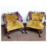Pair of MCM Chairs on Wheels w/ Yellow Cushions