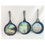 Vintage Tin Skillets, W/Hand Painted Art