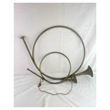 Two Large Decorative Brass Horns