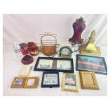 Home Decor: Candles, Frames, Lamp, Shelves