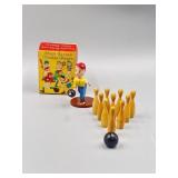 Vtg Hand Carved Wooden Bowling Figure In O