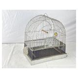 Vtg Metal Grown Birdcage w/ Glass Feeders