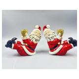 Pair Vtg Santa Candle Stick Holders Made in Japan