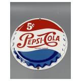 1991 Porcelain Pepsi-Cola Bottle Cap Sign 8in