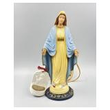 Vtg Lighted Virgin Mary & Ceramic Holy Water Font