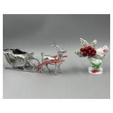 VTG Plastic Snowman & Reindeer Pulling Sleigh