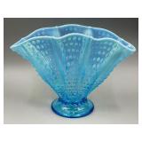 Fenton Blue Opalescent Hobnail Fan Vase