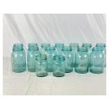 15 Blue Glass One Pint and Half Pint Ball Jars.