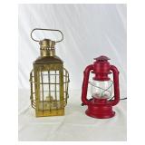 Converted Dietz Lantern, & Brass Oil Lantern.