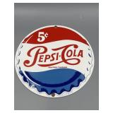 1991 Porcelain Pepsi-Cola Bottle Cap Sign 8in
