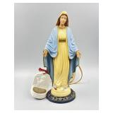 Vtg Lighted Virgin Mary & Ceramic Holy Water Font
