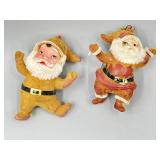 2 Vintage Flocked Santa Ornaments