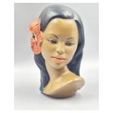 Vtg  Chalkware Hawaiian Hula Girl Bust (Chipped)
