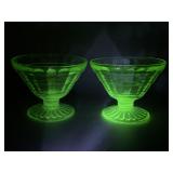 2 Anchor Hocking Block Optic Green Depression