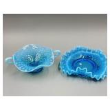 Fenton Blue Opalescent Hobnail Two-Handled Candy