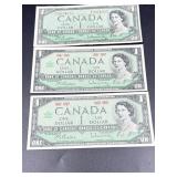 Canada 1 Dollar Notes, 1954, & 1967