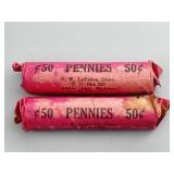 Two Rolls of Pennies from the 1950s.