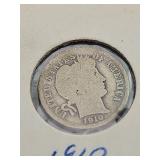 1910 Barber Silver Dime.