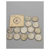 15 Canadian Silver Quarters 1940-1968
