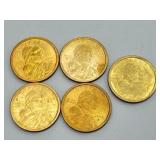 5 Sacagawea Golden Dollar Coins